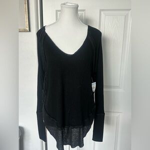 NWT Free People Waffle Thermal Top - XS, Black